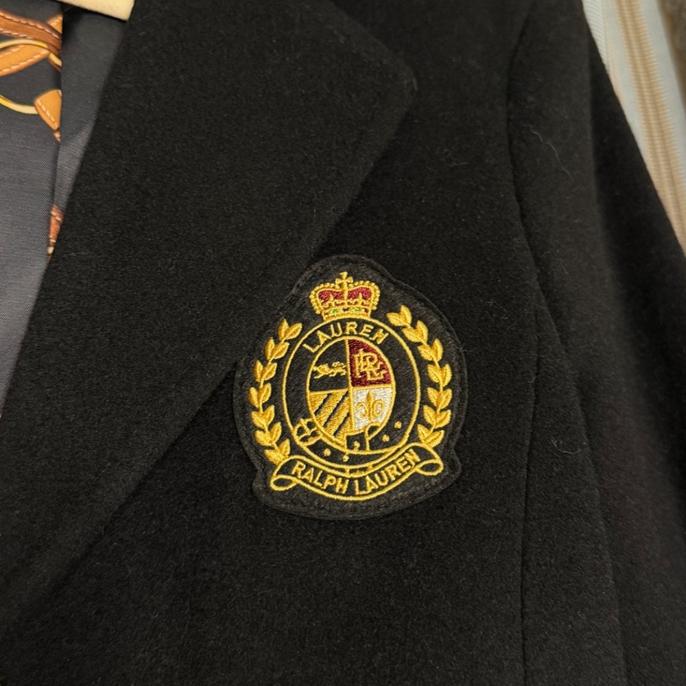 Lauren Ralph Lauren Crest-Patch Wool-Blend Coat in Black - Picture 3 of 7